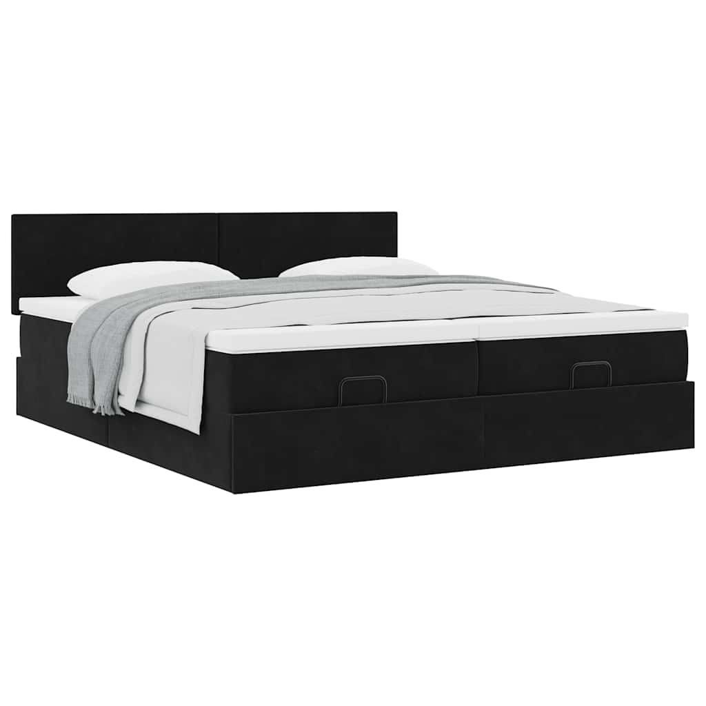 Ottoman Bed with Mattress Black 200x200 cm Velvet