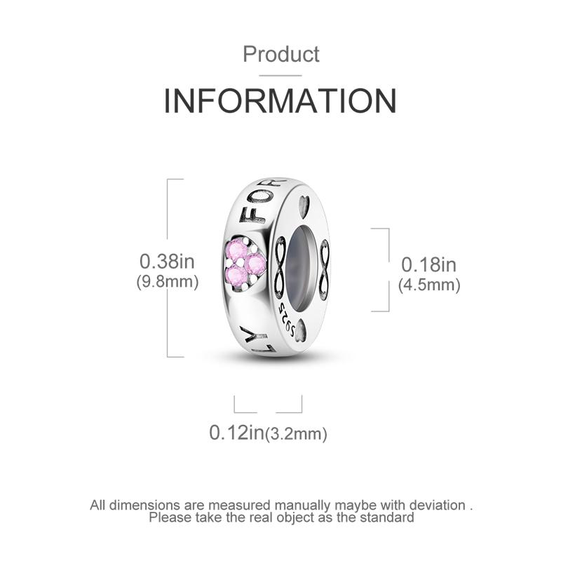 Charms Original Copper Pink Zircon Heart Permanent Positioning Beads Fit Bracelet Women Jewelry Diy Gift Accessory