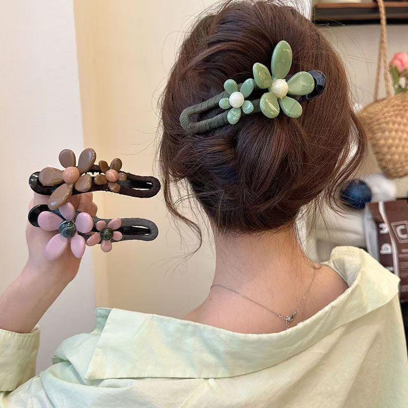 Double Flower Duckbill Clip Sweer Elegant Ponytail Clip for Women Girls Thin Thick Curly Hair Styling Hair Accessories Barrettes