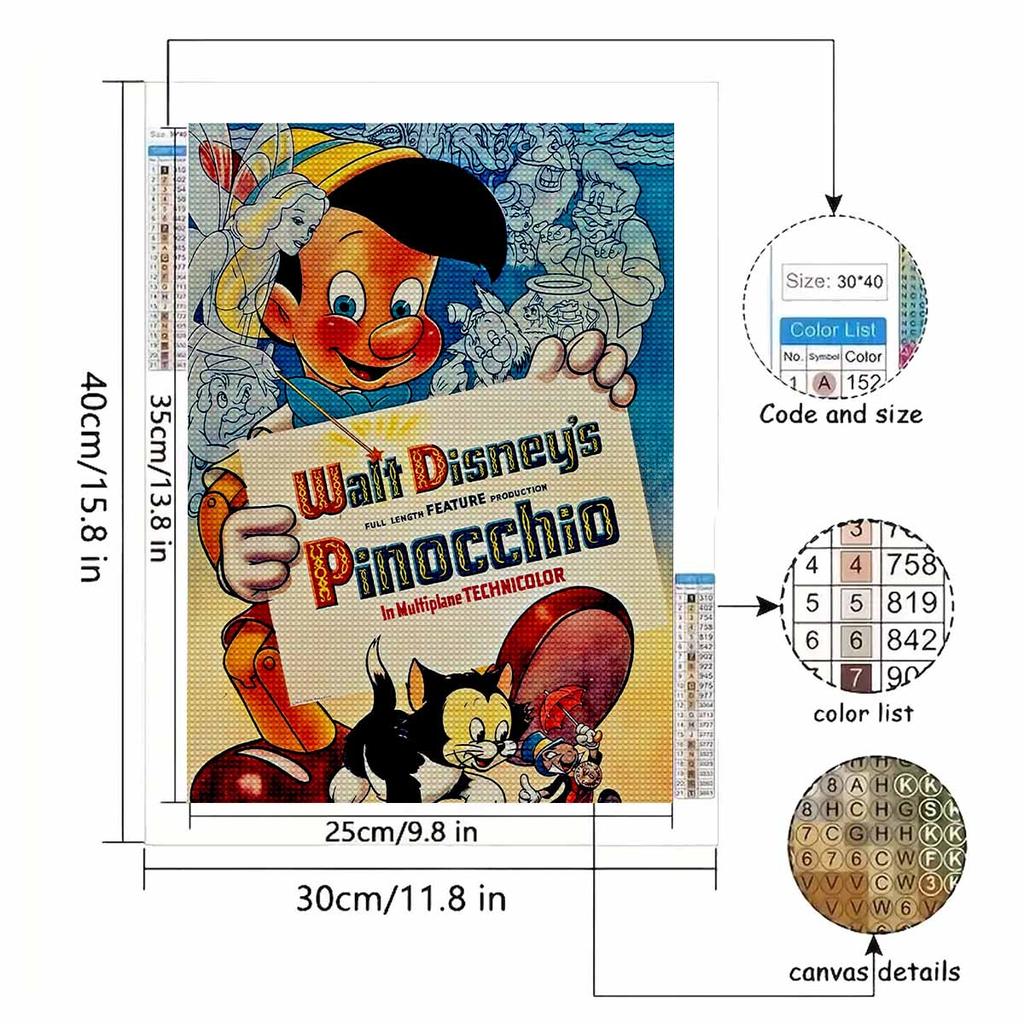 5D Diy Diamond Painting Pinocchio and The Elf Full Drill Rhinestones Mosaic Embroidery Handmade Products Home Decor Gift