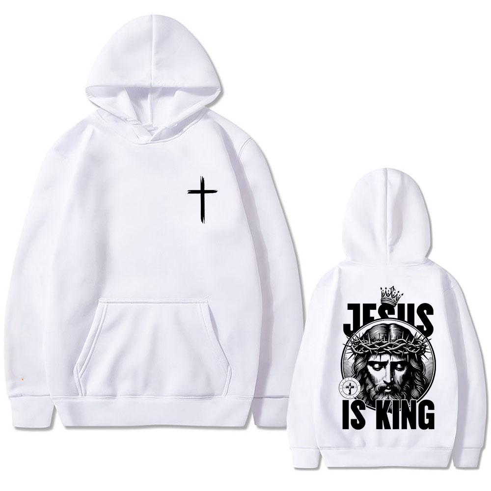 Christian Jesus Is King Graphic Hoodie Men Women Hip Hop Fashion Retro Oversized Sweatshirt Unisex Fleece Cotton Hoody Pullover