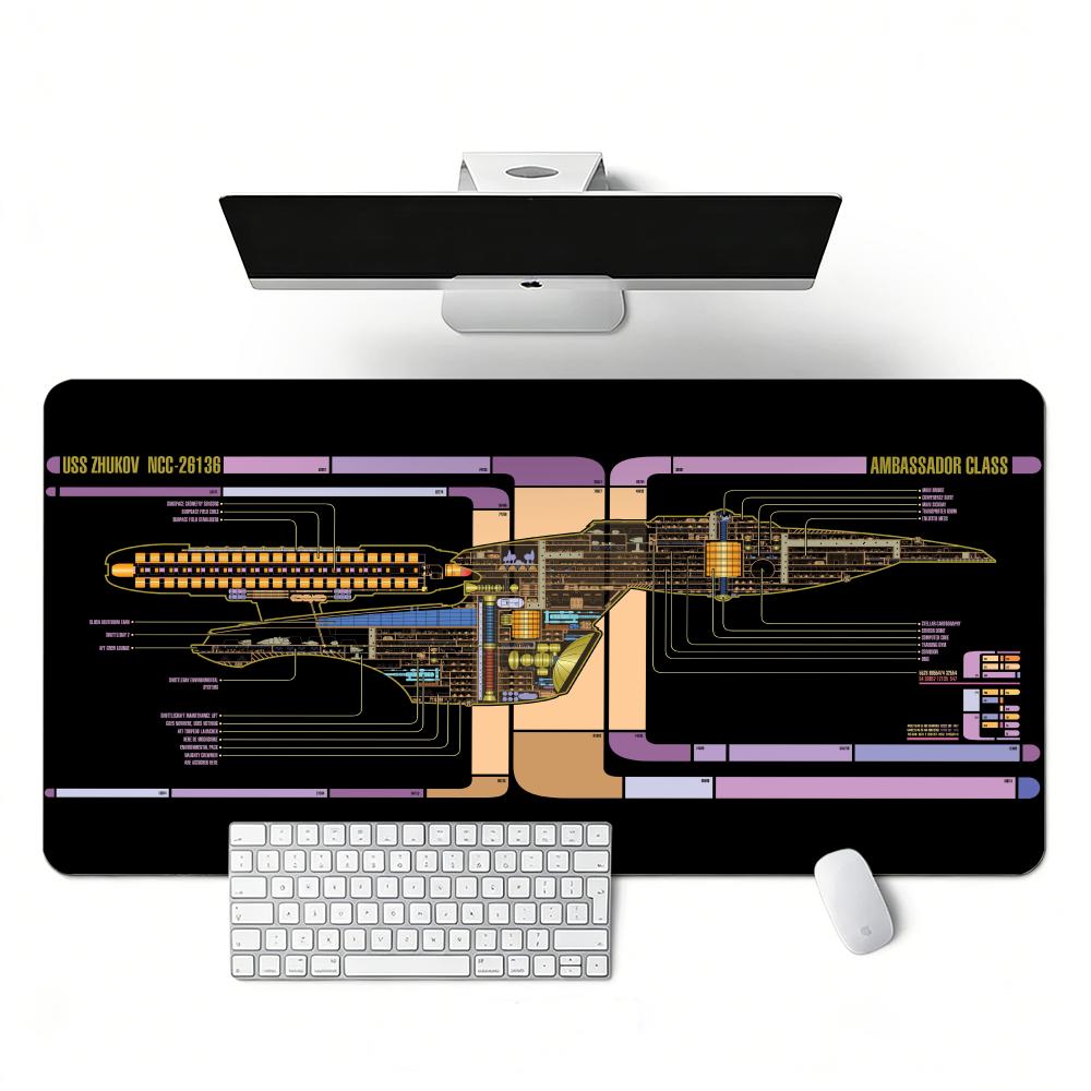 Design Blueprint Pattern XXL Gaming Mouse Pad, Non-slip Stitched-edge Desk Mat, Keyboard Mat, Computer Accessories for PC Gamers