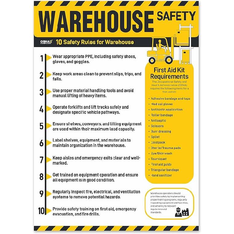 Workplace Safety Rules Poster 18'' x 24'' - OSHA Compliant Safety Rules Poster for Workplace, Warehouses, Office & Industrial, Laminated Workplace