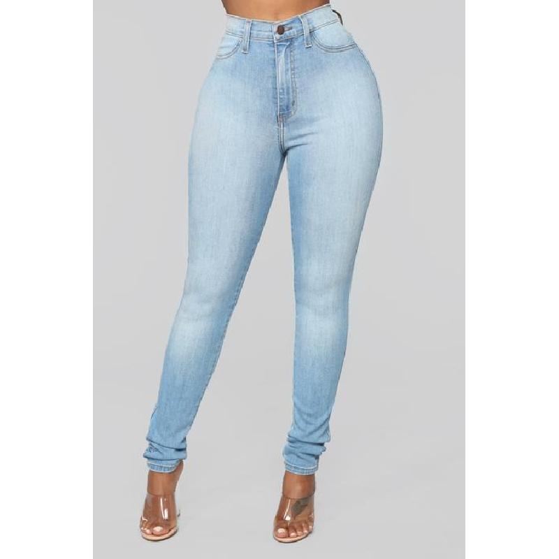 Pantaloni a tubino da donna elasticizzati in denim a vita alta slim-fit