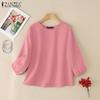 ZANZEA Women Casual Round Neck Solid Color 3/4 Sleeve Blouse