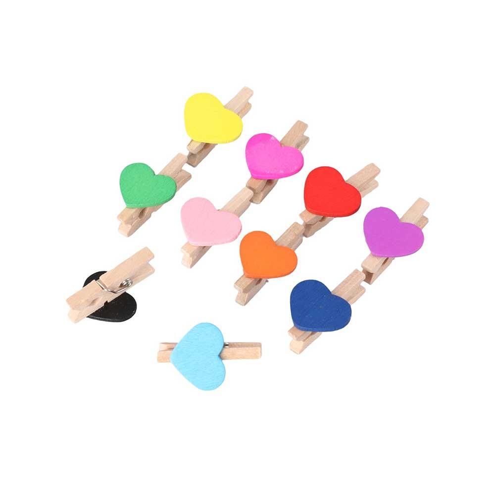 Shabby Chic Gifts Party Mini Heart Shaped Decor Supply Room Craft Wooden Photo Pegs Clips