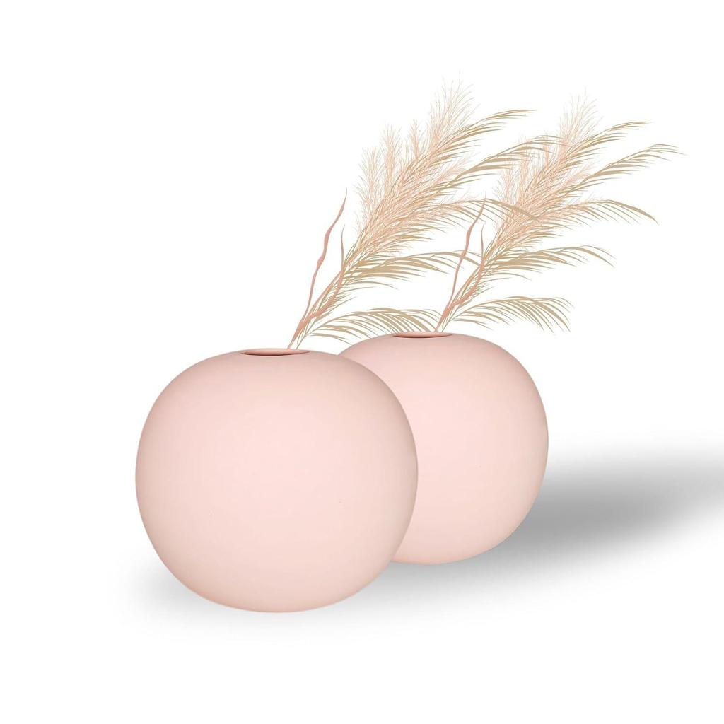 New Ceramic 'Pink Round Vase' 4 Inch - Set of 2 | Decorative Round Vase for Dried Flowers and Pampas Grass | Vases for Home Decor New