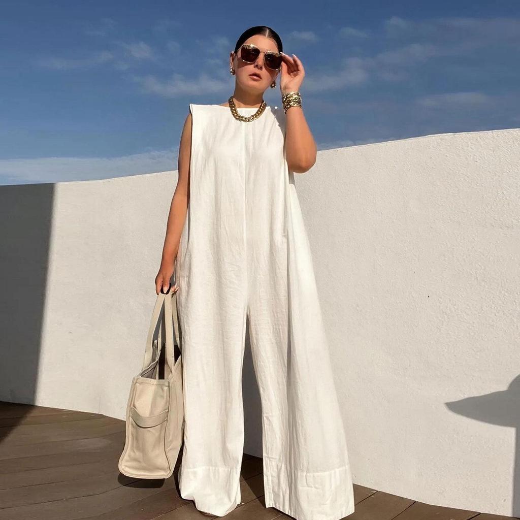 2025 Women's Spring/Summer Casual Solid Color Wide-Leg Jumpsuit