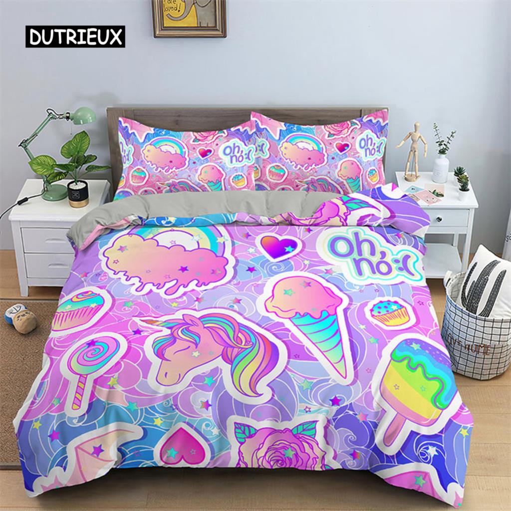 3D Unicorn Duvet Cover Cartoon Style Bedding Set Luxury Twin Full For Kids Boys Girls Microfiber Comforter Cover Home Textile