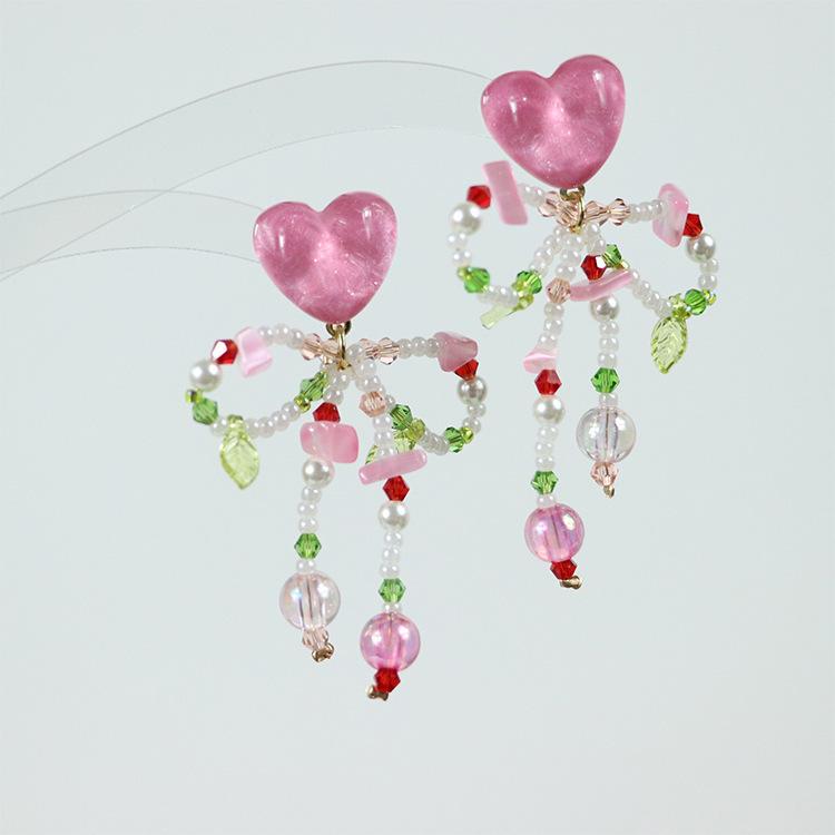 

Серьги-пусеты «Нежный бант с бахромой и цветком Серебряная игла », летние милые серьги-гвоздики, универсальные изысканные серьги, нишевый дизайн