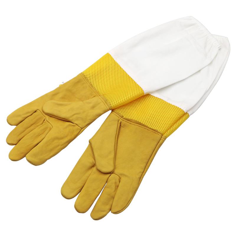 Beekeeping Gloves Yellow Short Mesh Protective Sleeves Breathable leather and Cloth Anti Bee Apiculture Beekeeping Gloves