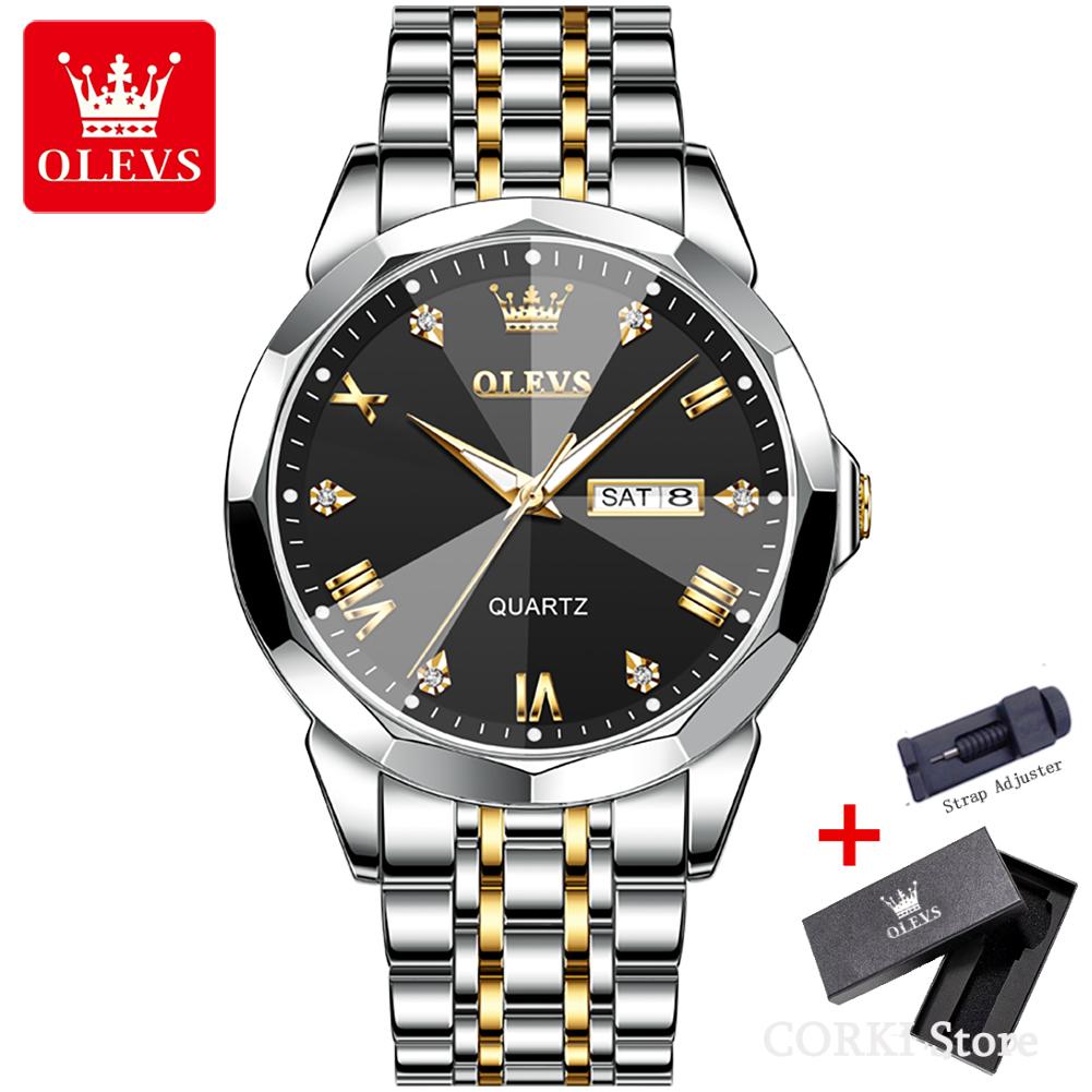 OLEVS 9931 Sports Watch for Men Luxury Luminous Waterproof Stainless Steel Calendar Brick Quartz Mens Wristwatches Reloj Hombre