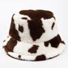 CNTANG New 2024 Women Bucket Hat Autumn And Winter Warm Cow Print Plush Fashion Panama Casual Hats For Ladies Fisherman Caps