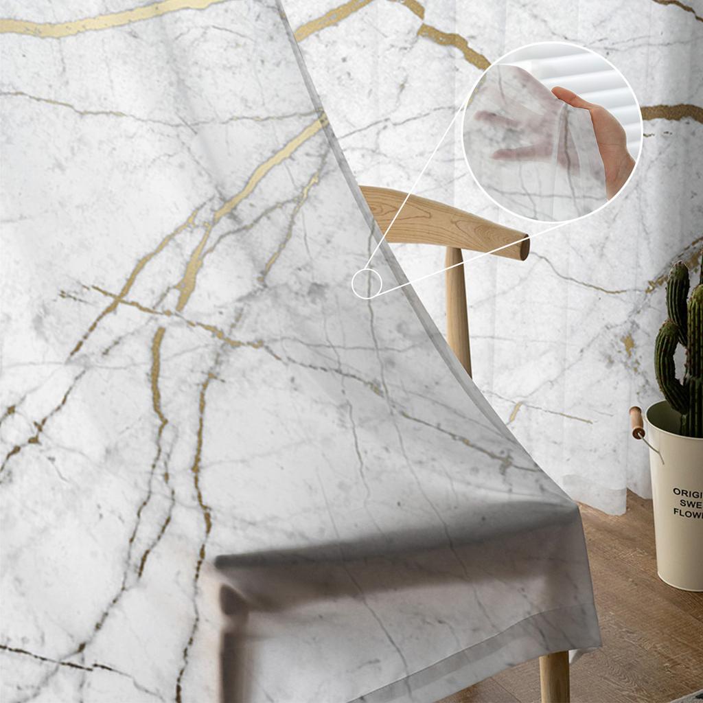Natural Texture Marble Pattern Sheer Curtains for Living Room Decoration Window Curtains Kitchen Tulle Voile Organza Curtains