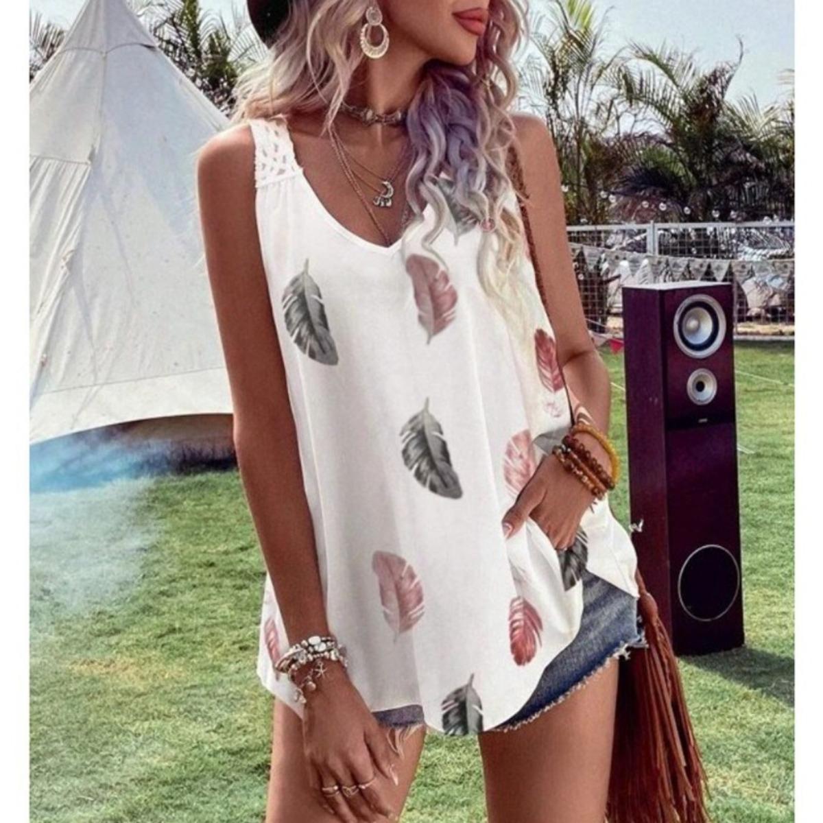 Summer New Women s V Neck Back Lace Hollow Out Loose Cami Top Casual Ladies Sleeveless Vest S