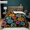 Gear Duvet Cover Set Colorful Gear Mechanical Device Bedding Set for Kids Boys Men Queen King Size Chic Microfiber Quilt Cover