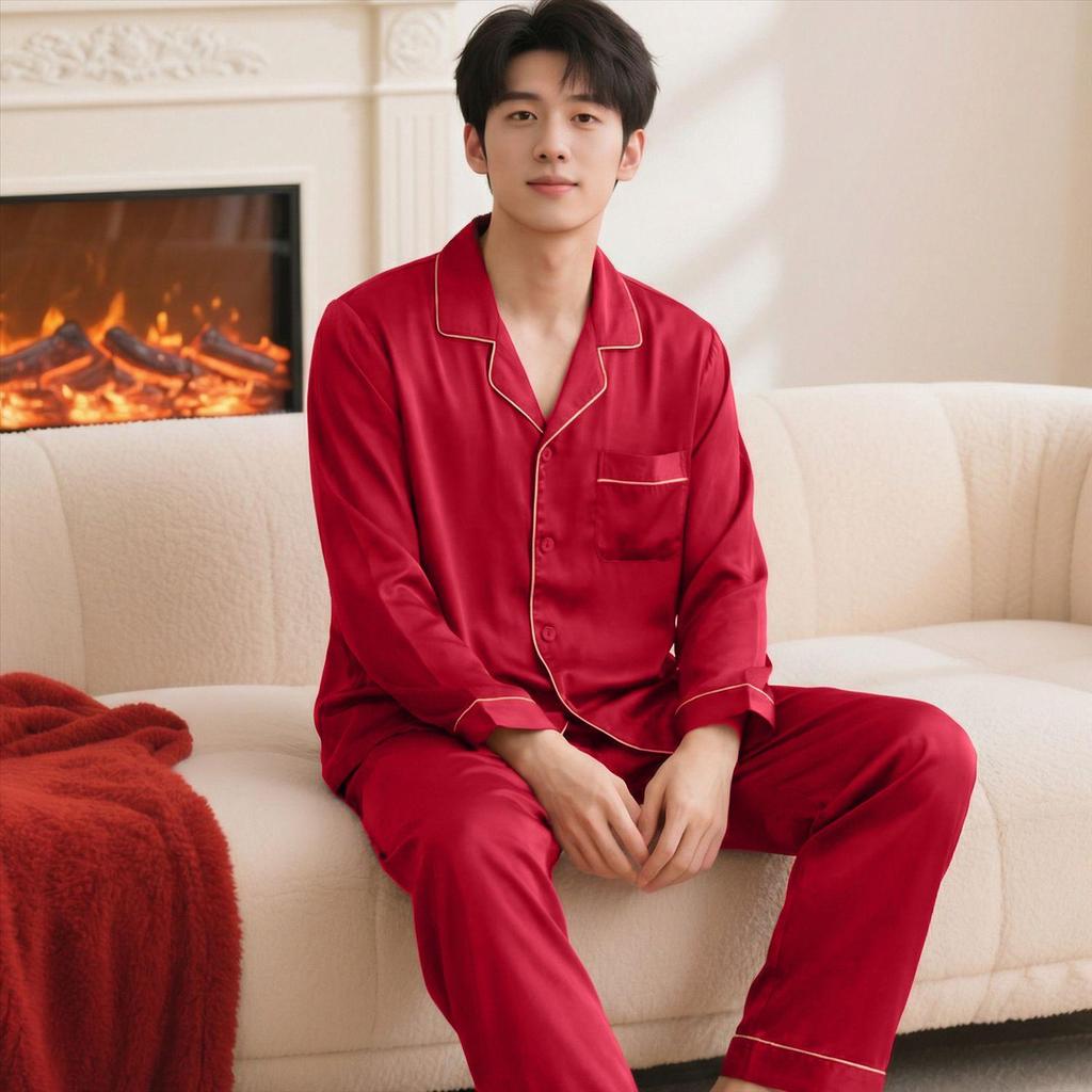 Red Zodiac Year Silk Wedding Pajamas & Robe Set for Bride and Groom