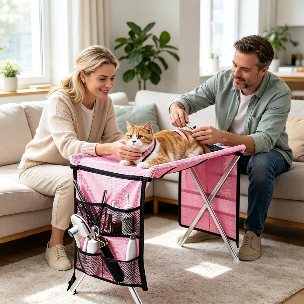 Folding Pet Grooming Hammock Quick Drying Anti-Scratch Dog Grooming Table Adjustable Detachable Cat Bathing Rack Pet Care