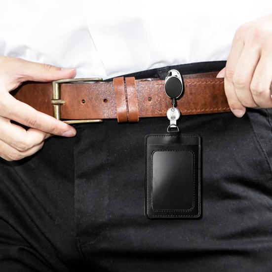 Suport pentru carduri de 2 buc. Suport pentru cărți de identitate, retractabil transparent, cu insignă cu clemă