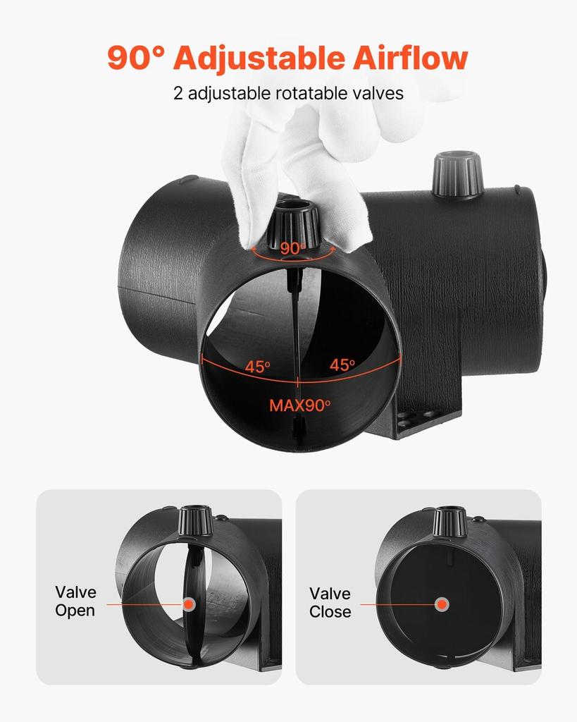 Diesel Heater Connector, 75mm Diesel Heater Duct Connector Accessories, 3-Way Y Branch Diesels Heaters Air Vent Duct with 2 90° Rotatable Valves,
