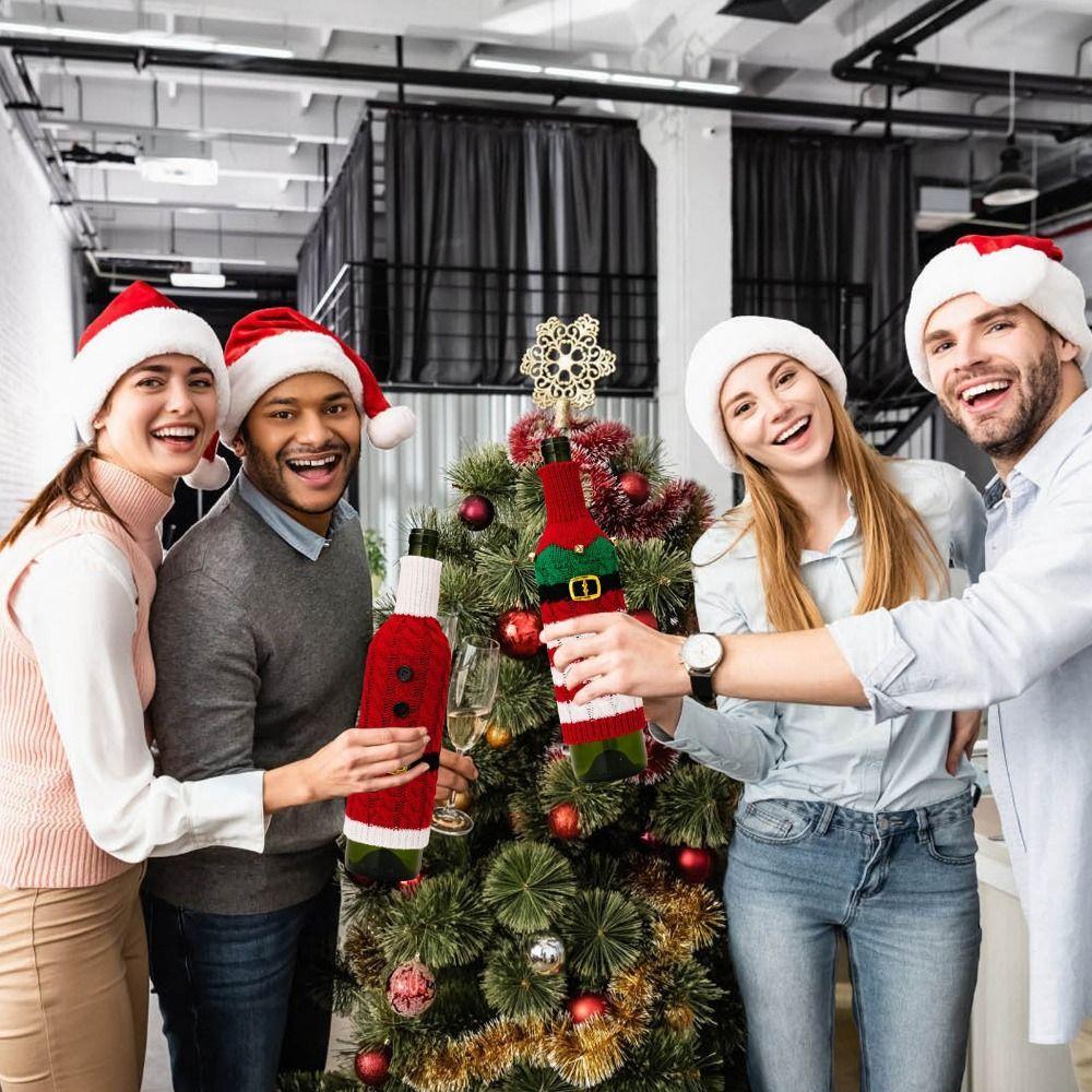 2pcs DIY Christmas Bottle Knitting Dress Creative Wine Bottle Knitted Sweaters  Party Supplies