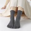 5 Pairs Women'S Five Finger Ruffle Socks Korean Fashion Solid Black Pink Crew Business Dress Toe Socks All Seasons Comfortable