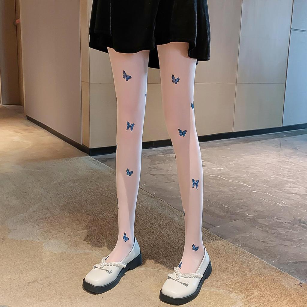 Blue Butterfly Stockings Women's Black Silk Trendy Thin Pantyhose Sexy Anti-hook Slippery Anti-hook Pantyhose