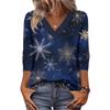 Women's Loose Comfortable Casual Fashion V-Neck Christmas Print 3/4 Sleeve Top