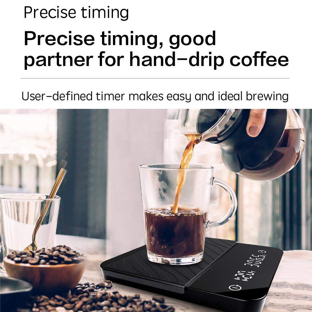 2kg 0.1g Digital Smart Drip Coffee Scale Timer Household Drip Kitchen Scales Weighing Double-row Display Weight with Timer