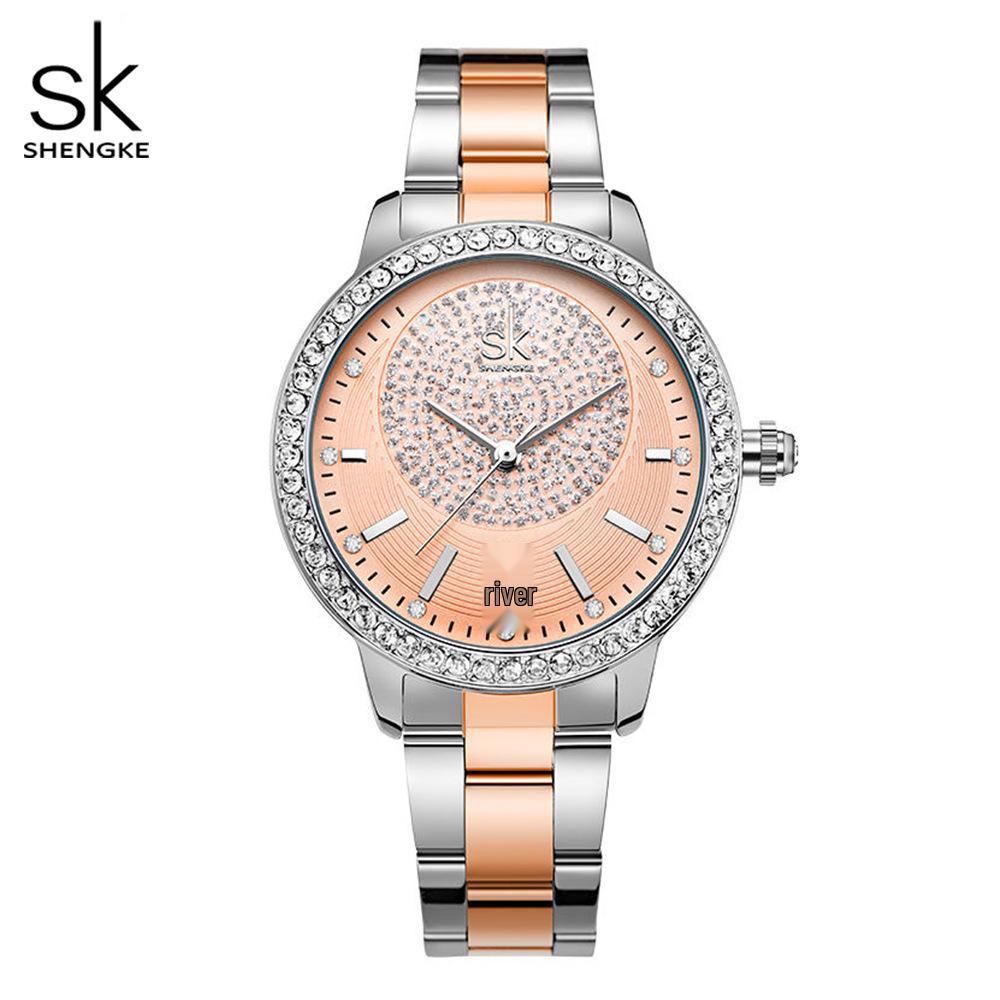 SK Women s Luxury Diamond Inlaid Steel Band Quartz Watch - Model 0075