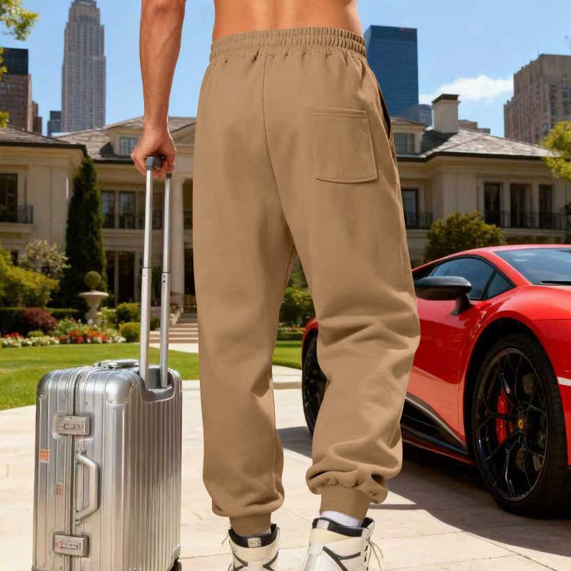 Men Fleece Lined Thickened Casual Sports Tapered Pants With Pockets