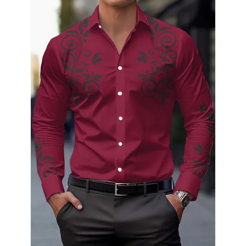 Men's Fashion Casual Shirt, Spring/Autumn Breathable Turn- Collar Button-Up Long Sleeve Shirt