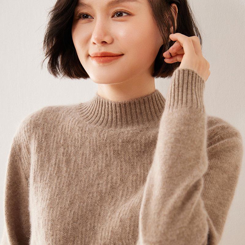 Women's High-Neck Cashmere Sweater: Thick, Solid Knitwear for Autumn/Winter