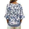 Women V Neck Vintage Floral Print Loose Fit Short Sleeve T Shirt Button Detail Linen Blend Fabric Casual Top for Daily Wear