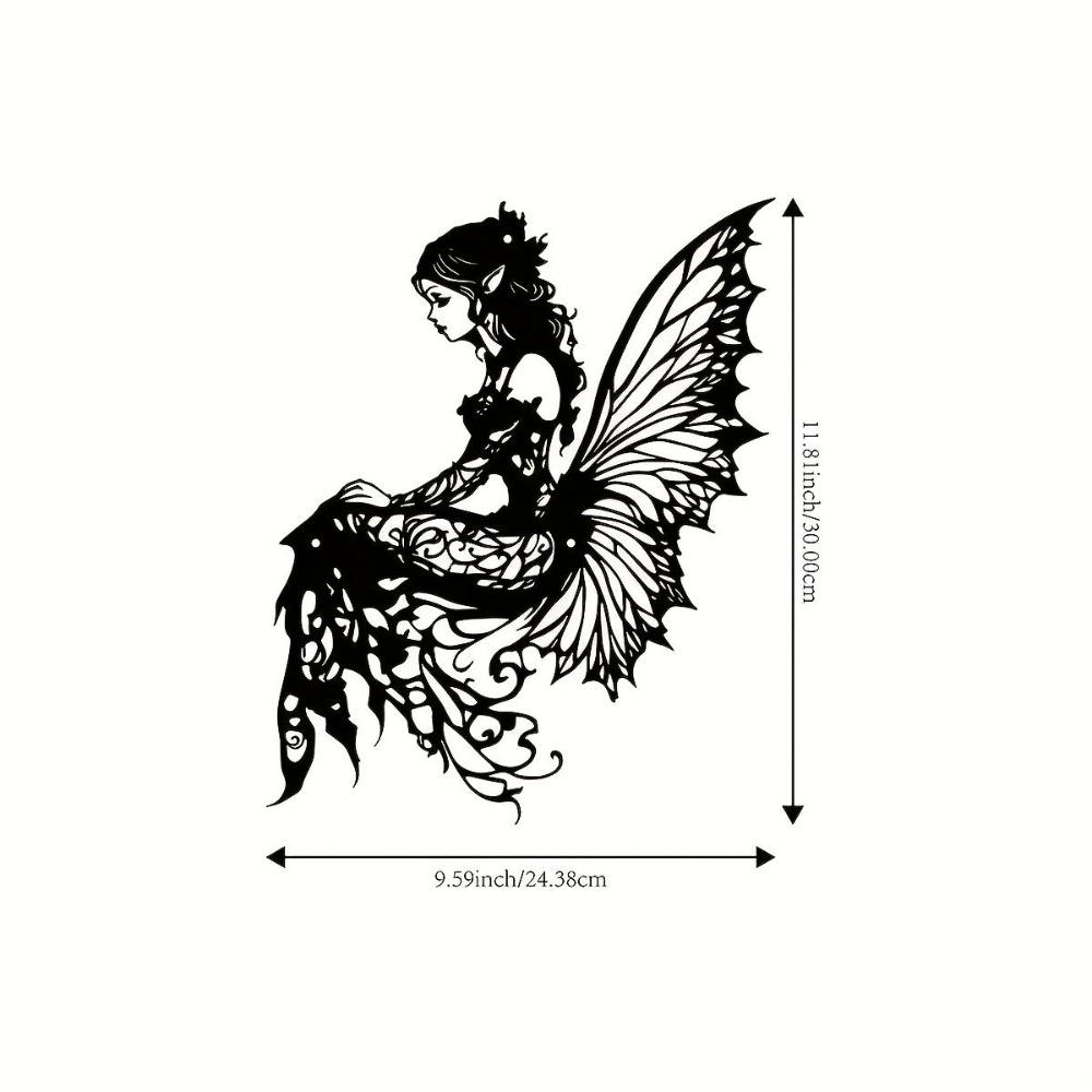 Art Deco Iron Wall Art Metal Sculpture Elf Silhouette Butterfly Wings Garden Patio Decor