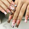 Cross-border Manicure Wearing Nail European and American Long Leopard Print French Wholesale Pink Fake Nail Bow Removable Explosion