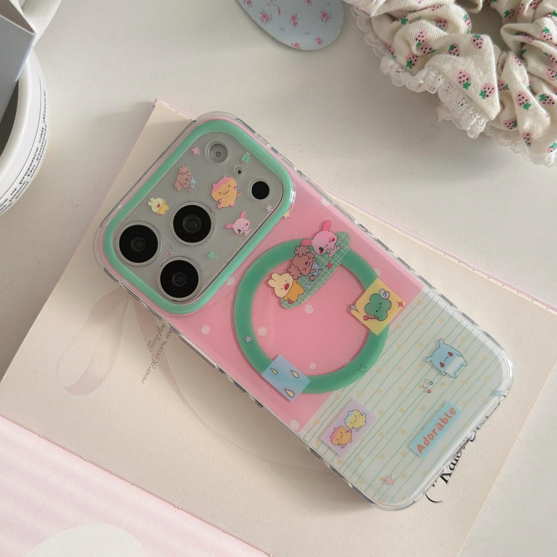

Cute Polka Dot Rabbit iPhone 16/15/17 Pro Max Stand Case iPhone 17 Pro