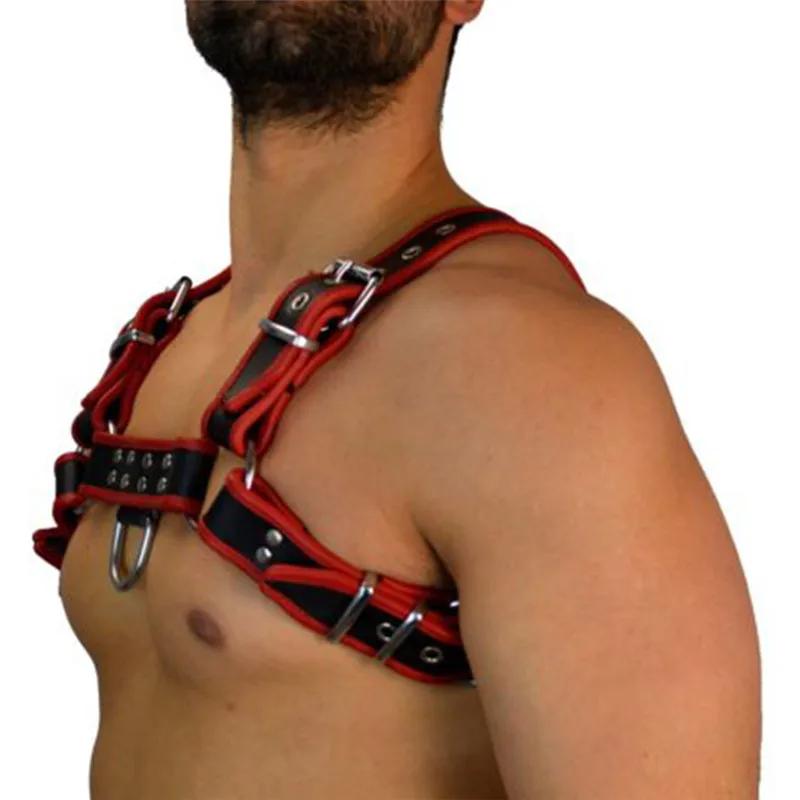Sexy Fetish Gay Leather Chest Harness Men Adjustable Sexual Body Bondage Cage Harness Belts Rave Gay Clothing for Adult Sex