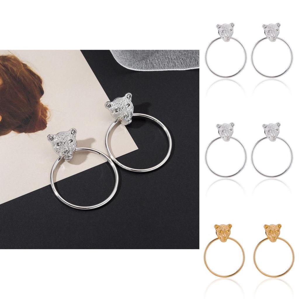 Fashion Leopard Head Geometric Alloy Earrings Trendy Metal Jewelry For Women