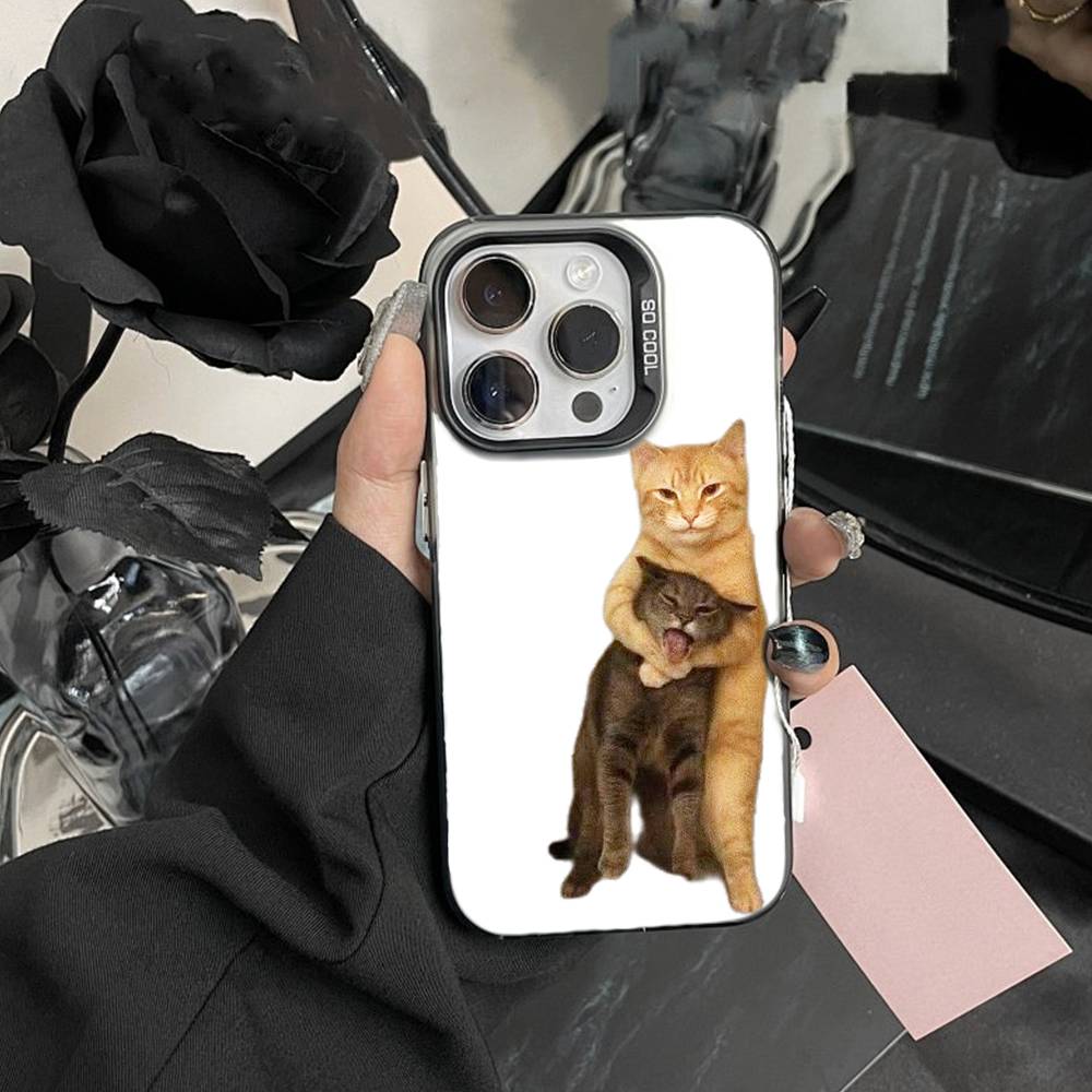 Big-eyed Goofy CAT Silly Phone Case For iPhone17, 16,15,14,13,12 Pro Max Black Candy Matte Shockproof Cover