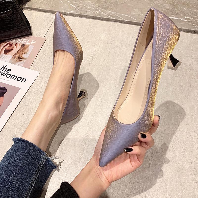 Heels for Ladies Four Seasons Solid Color Satin Fashion Pointed Stiletto High Heels Woman Shoes 5CM