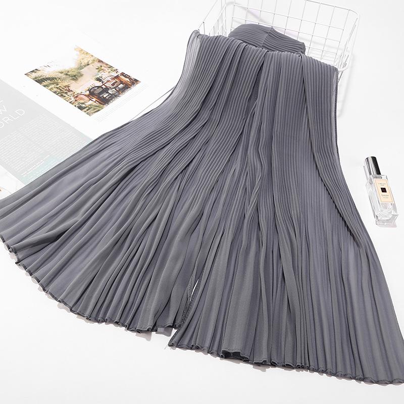 Big Size Pearl Chiffon Scarf Solid Color Pleated Stripe Headwear Scarves Women Muslim Hijab Head Wrap Plain Travel Shawls