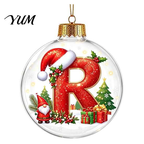 Indoor Outdoor Xmas Hanging Ornaments 26?Letter Acrylic Christmas Ball Ornament, 3D Crystal Style Alphabet Holiday for Home Pendant, Tree