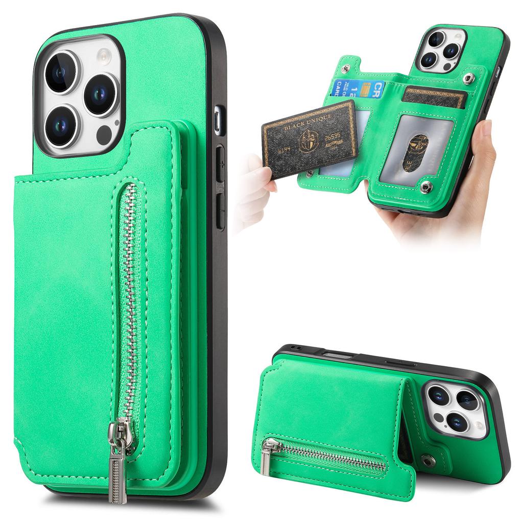 For iPhone 16 Pro Case Magnetic Detachable Zipper Card Holder Leather+TPU Phone Cover