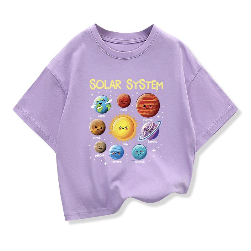 Kids Pure Cotton Tshirt Solar System Graphic Printing Summer Childrens Loose Shortsleeved Tees Boys Girls ONeck Tops