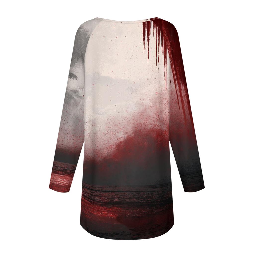 Women's Casual Long Sleeve V-Neck Print Tunic Top for Fall