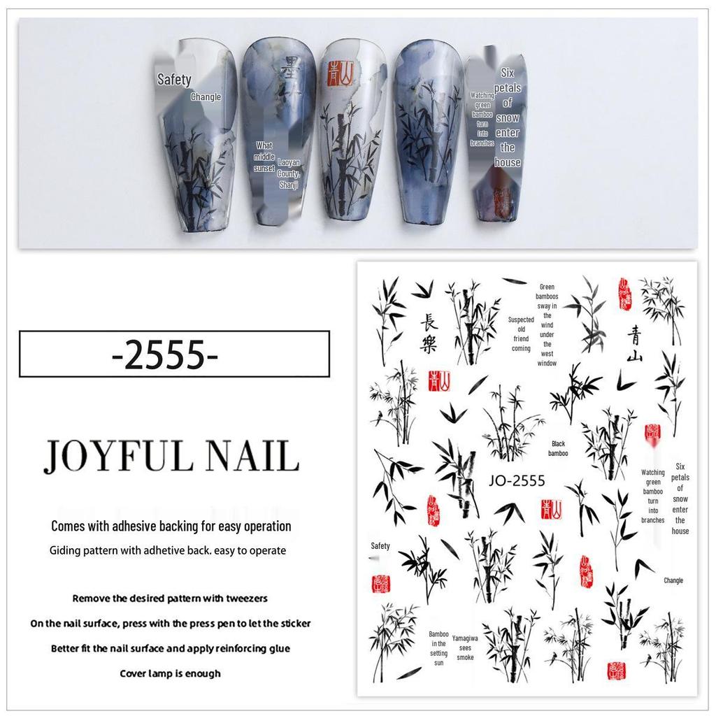 Chinese Ink Bamboo Trend Nail Art Stickers: Self-Adhesive Tearable Decals for DIY Decoration.