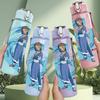 1 Stück Blaue Robe Anime-Mädchenfigur Aquarell-Print 750 ml Tragbare Sportwasserflasche Auslaufsicher Fitnessstudio Outdoor Reisen Trinkbecher