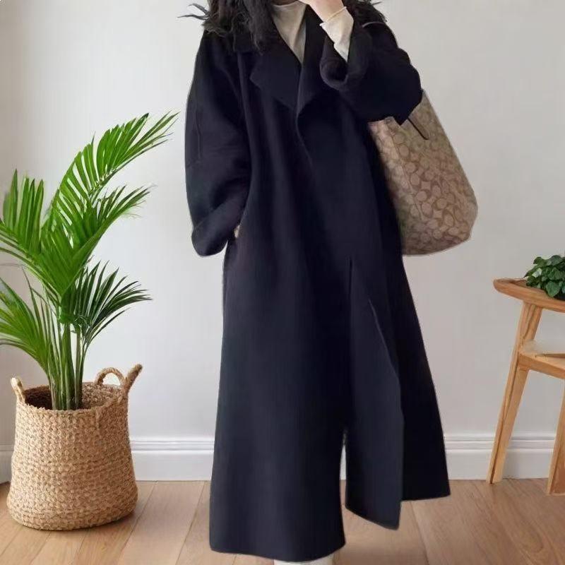 

High-End Red Wool Coat 2025: Mid-Length Korean Style Autumn/Winter Fashion Jacket for Weddings 2XL чорний