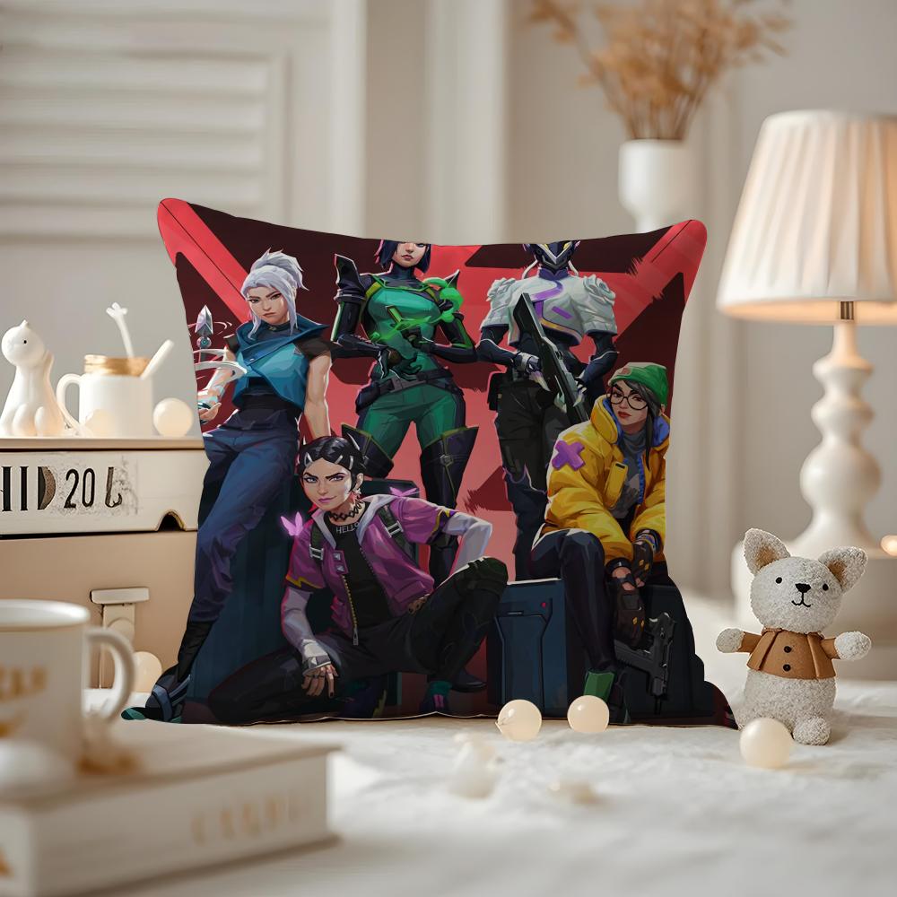 V-Valorant CLOVEGame Cushion Cover Anti-dustmite Pillowcase Invisible Zipper Silky Short Plush Sofa Cushion Cover